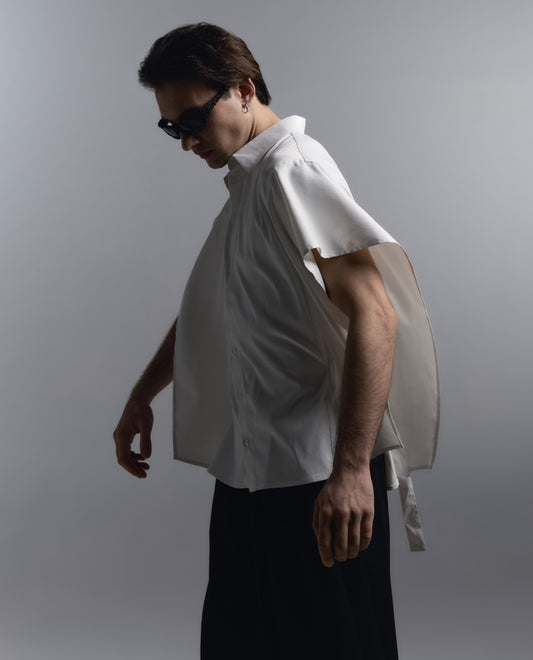 Flow-Cut Draped Sleeve Shirt